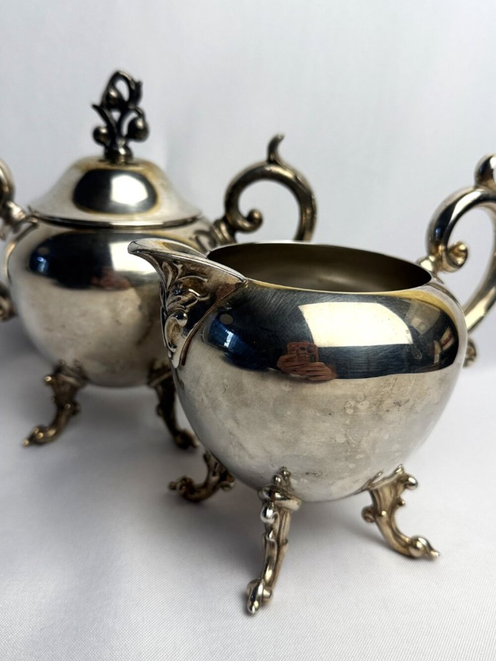 Bristol Silver Co Silverplate Vintage Creamer & Sugar Set Ornate Scroll 1930-60s